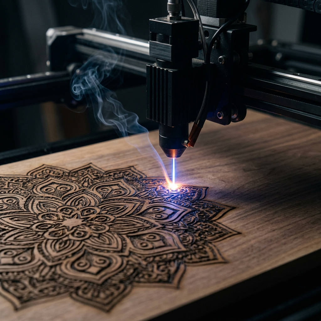 Precision lazer engraver at work